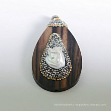 Fashion Precious Wood Sandalwood Mother of Pearl Pendant Necklace Charms